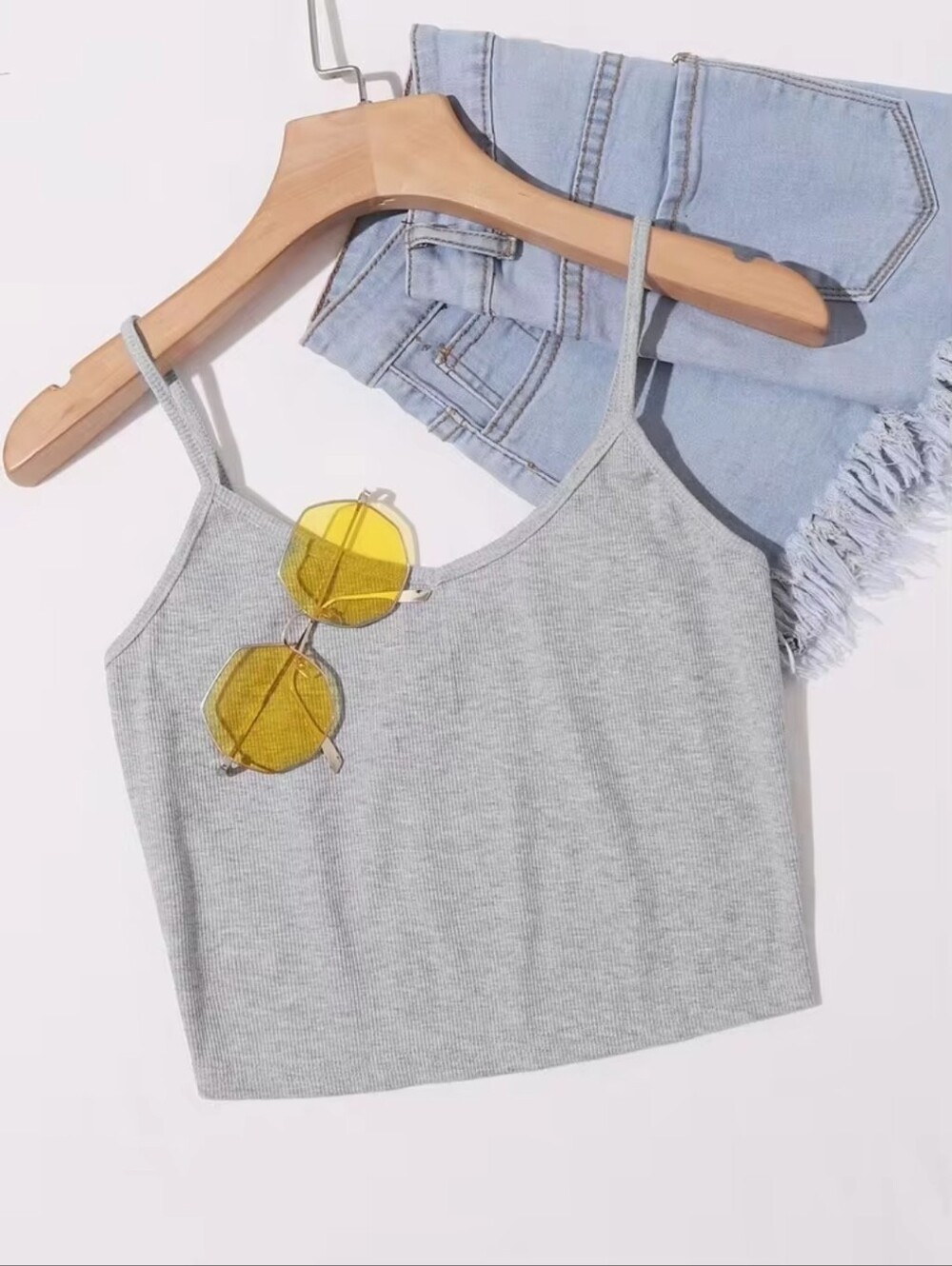 SHEIN Light Gray Ribbed Cami Tank Top